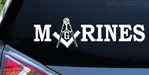 Marines with Freemason Masonic Square and Compass Military Car or Truck Window Decal Sticker (White)
