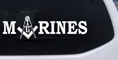 Marines with Freemason Masonic Square and Compass Military Car or Truck Window Decal Sticker (White)