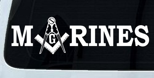 Marines with Freemason Masonic Square and Compass Military Car or Truck Window Decal Sticker (White)