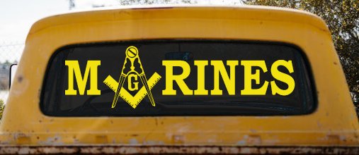 Marines Freemason Decal Sticker Masonic Square Compass Military (Yellow)