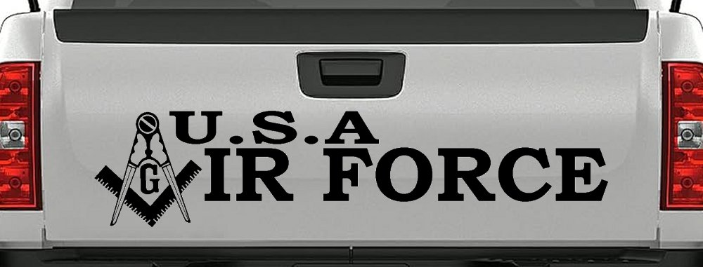 Air Force Freemason Masonic Compass and Square Military Car or Truck Window Decal Sticker (Black)