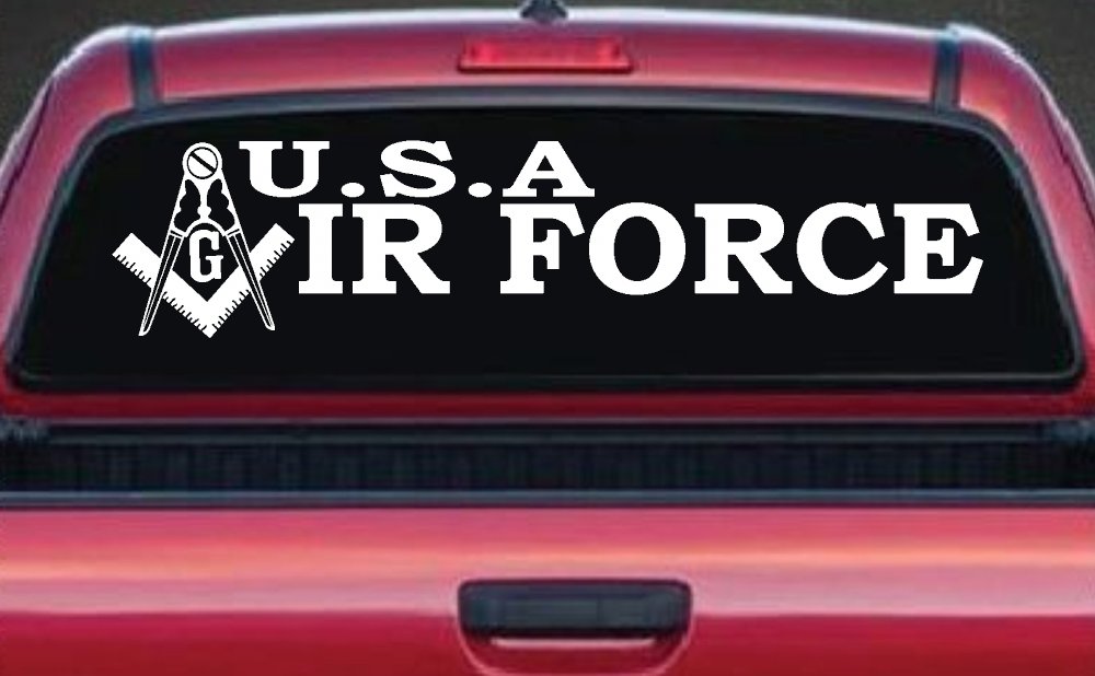Air Force Freemason Masonic Compass and Square Military Car or Truck Window Decal Sticker (White)