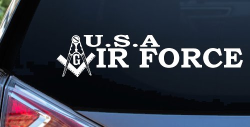 Air Force Freemason Masonic Compass and Square Military Car or Truck Window Decal Sticker (White)