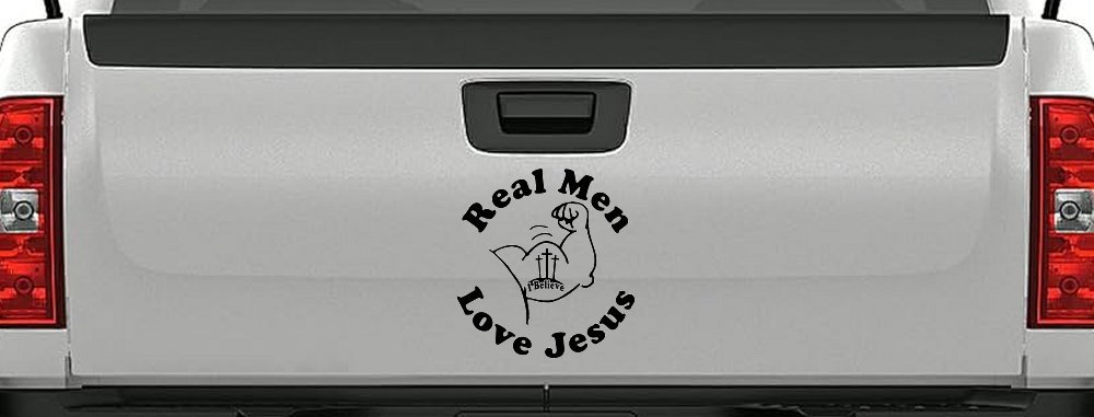 Real Men Love Jesus Christian Car or Truck Window Decal Sticker (Black)