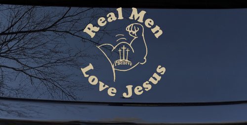 Real Men Love Jesus Christian Car or Truck Window Decal Sticker (Desert Sand)