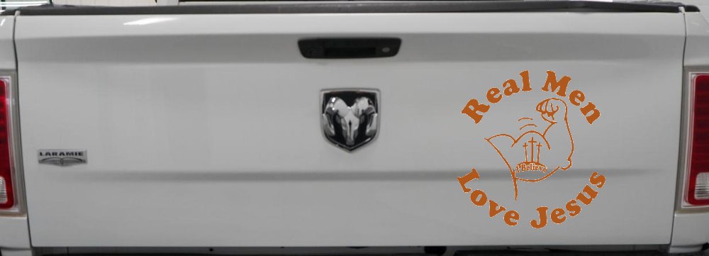 Real Men Love Jesus Christian Decal - Car Truck Window Vinyl Sticker (Nut Brown)
