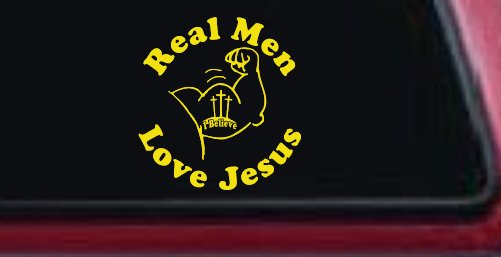 Real Men Love Jesus Christian Car or Truck Window Decal Sticker (Yellow)