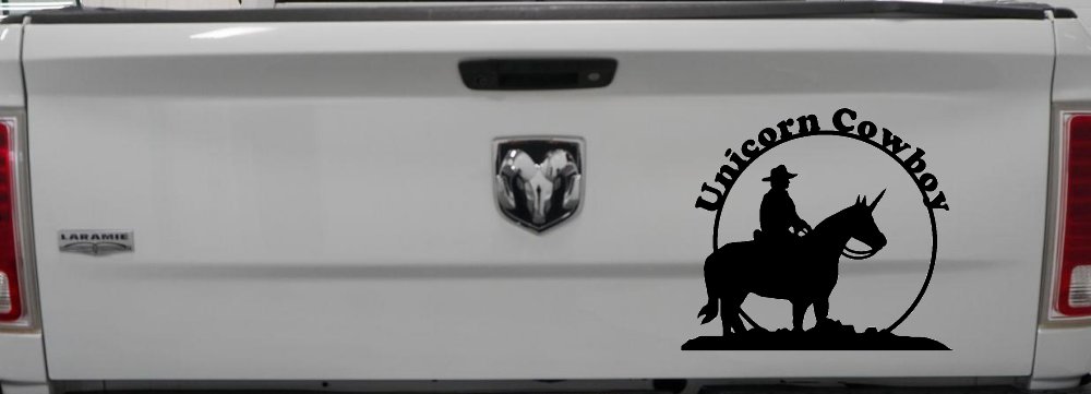 Unicorn Cowboy Funny Car or Truck Window Decal Sticker (Black)