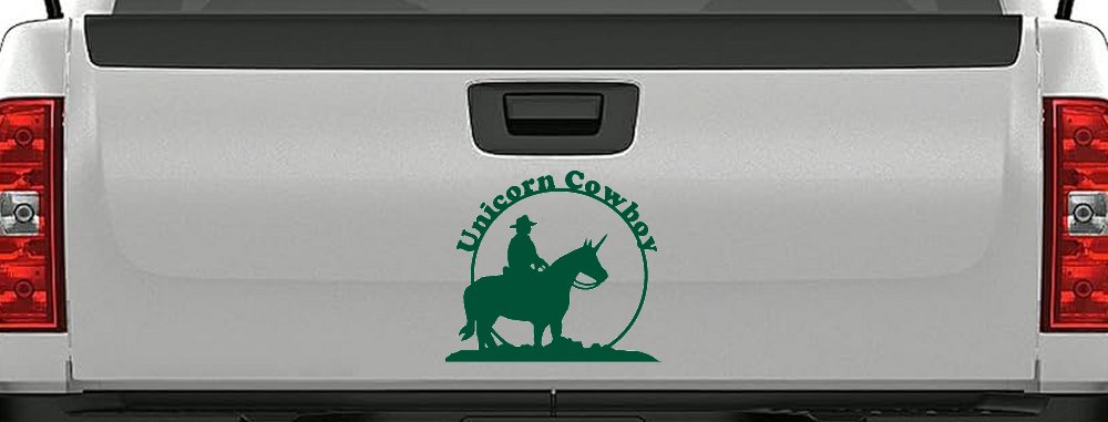 Unicorn Cowboy Funny Car or Truck Window Decal Sticker (Dark Green)
