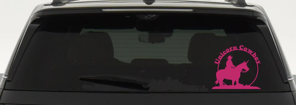 Unicorn Cowboy Funny Car or Truck Window Decal Sticker (Hot Pink)