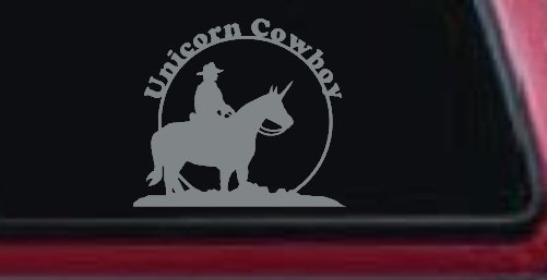 Unicorn Cowboy Funny Car or Truck Window Decal Sticker (Telegrey)