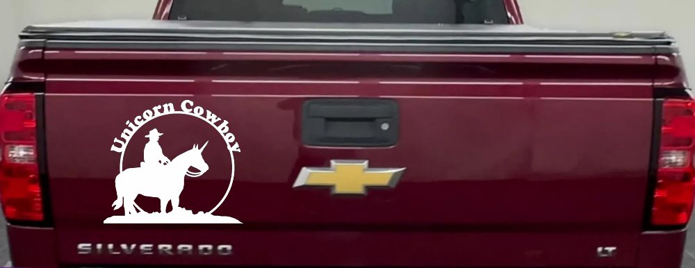 Unicorn Cowboy Decal Funny Car Truck Window Sticker Vinyl (White)
