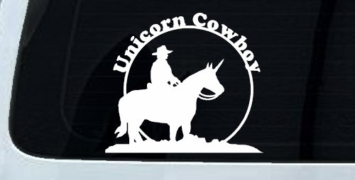 Unicorn Cowboy Decal Funny Car Truck Window Sticker Vinyl (White)