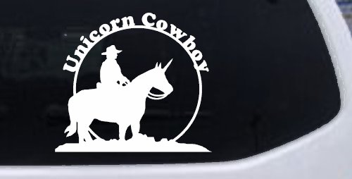 Unicorn Cowboy Funny Car or Truck Window Decal Sticker (White)