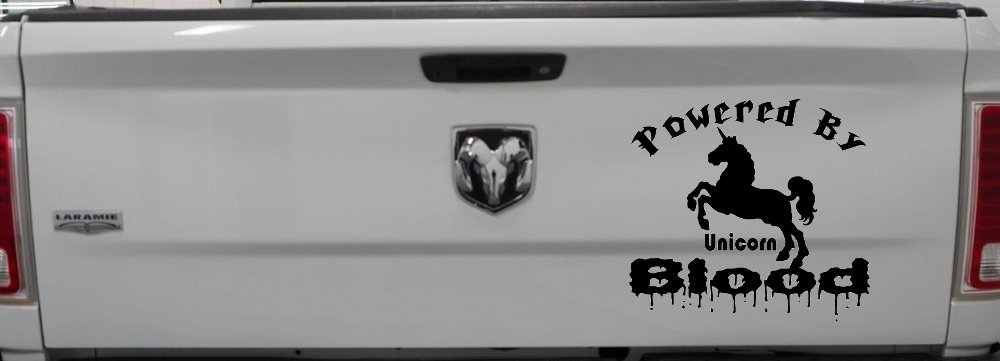 Powered By Unicorn Blood Funny Car or Truck Window Decal Sticker
