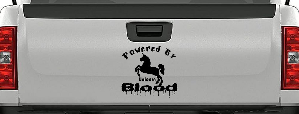 Powered By Unicorn Blood Funny Car or Truck Window Decal Sticker (Black)