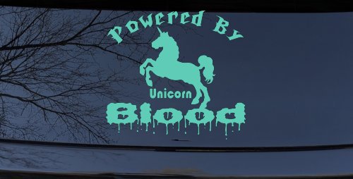 Powered By Unicorn Blood Funny Car or Truck Window Decal Sticker (Mint)