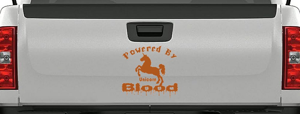 Powered By Unicorn Blood Funny Car or Truck Window Decal Sticker (Nut Brown)