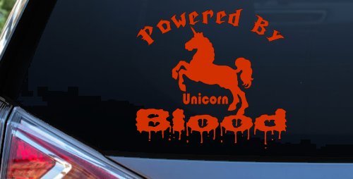 Powered By Unicorn Blood Funny Car or Truck Window Decal Sticker