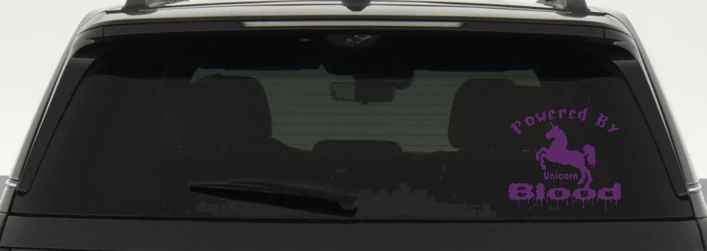 Powered By Unicorn Blood Funny Car or Truck Window Decal Sticker (Violet)