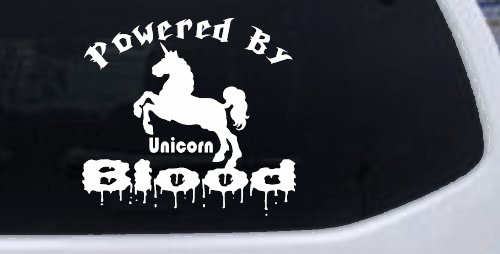 Powered By Unicorn Blood Funny Car or Truck Window Decal Sticker
