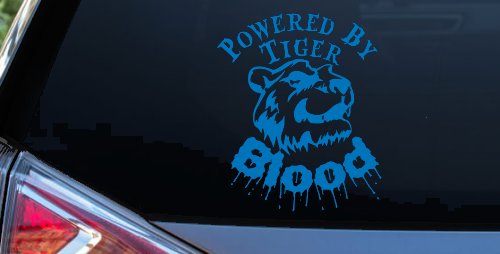 Powered By Tiger Blood Funny Car or Truck Window Decal Sticker (Sky Blue)