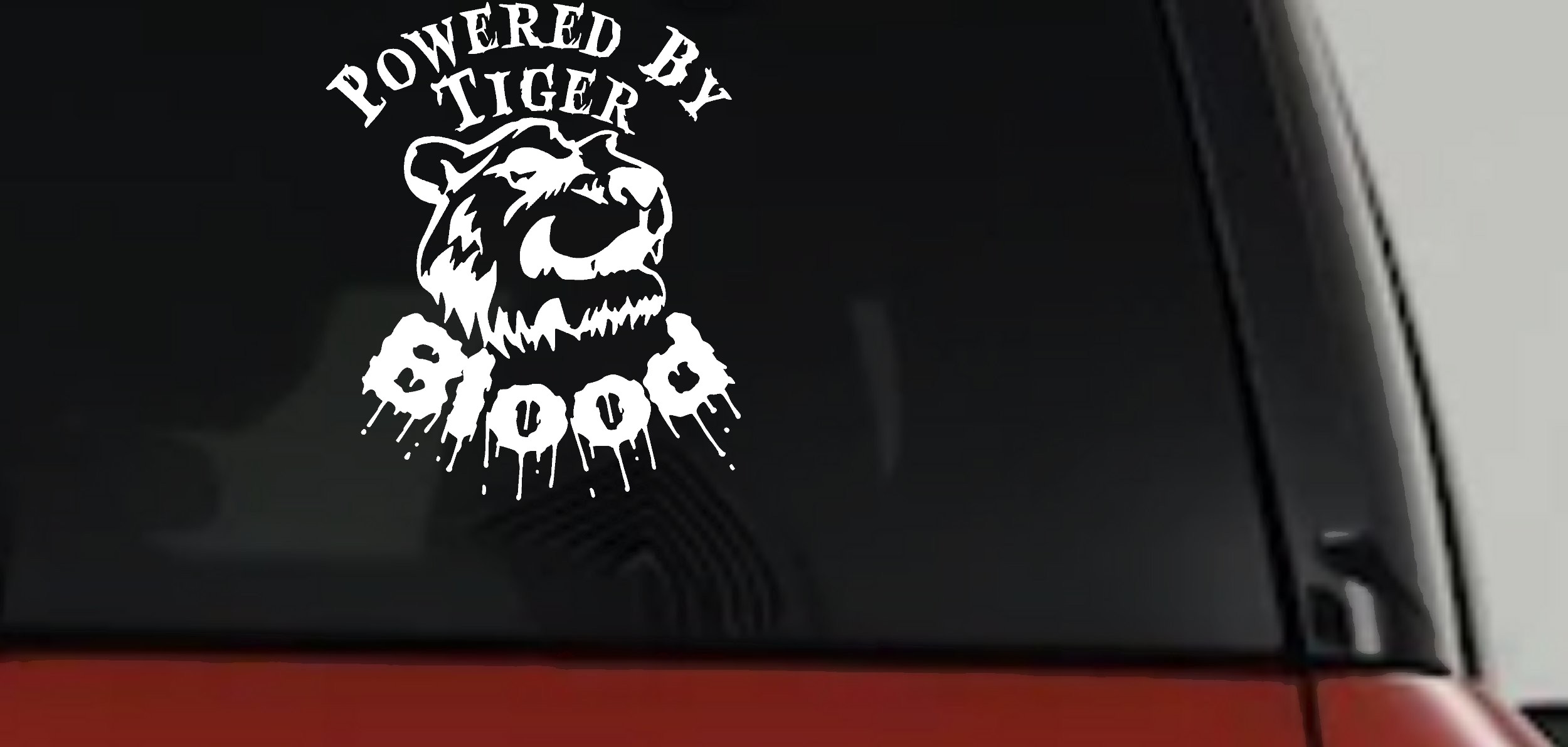 Powered By Tiger Blood Decal Sticker Funny Car Truck Window Vinyl (White)