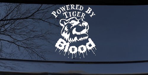 Powered By Tiger Blood Funny Car or Truck Window Decal Sticker