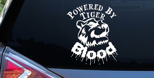 Powered By Tiger Blood Funny Car or Truck Window Decal Sticker (White)