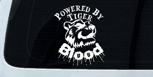 Powered By Tiger Blood Decal Sticker Funny Car Truck Window Vinyl (White)