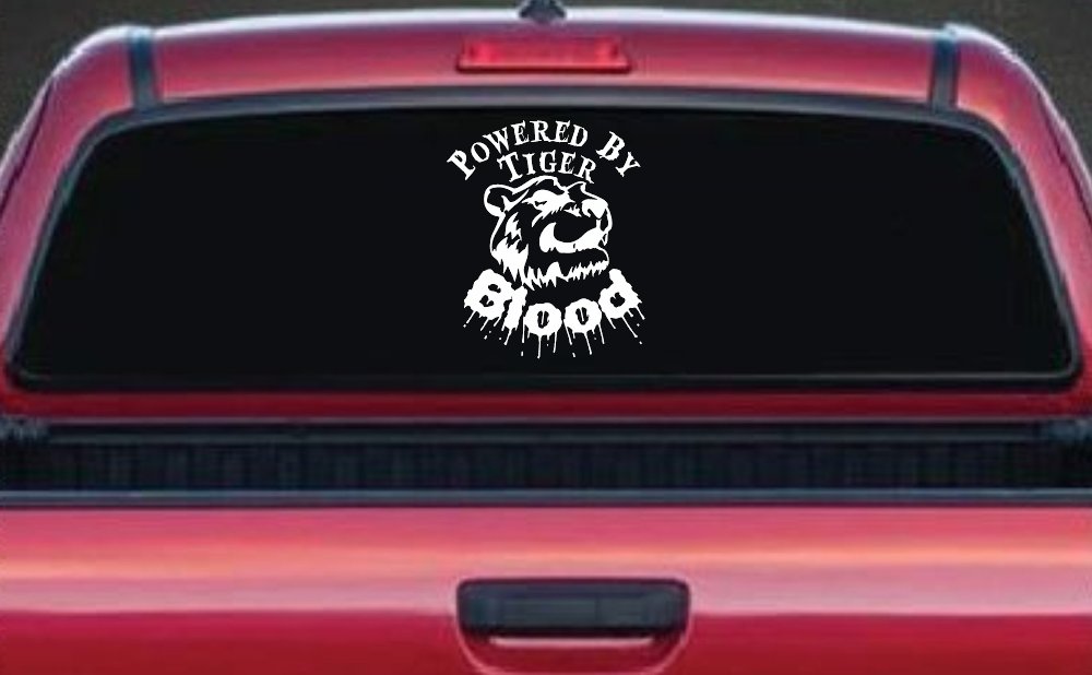 Powered By Tiger Blood Funny Car or Truck Window Decal Sticker (White)