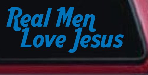 Real Men Love Jesus Christian Car or Truck Window Decal Sticker (Sky Blue)