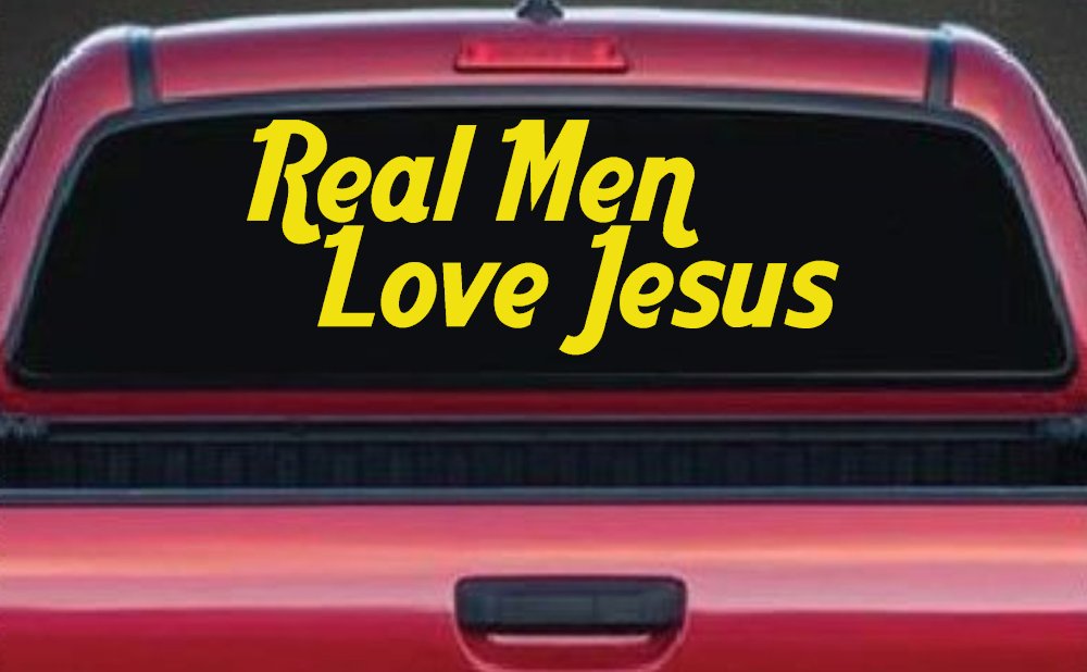 Real Men Love Jesus Christian Car or Truck Window Decal Sticker (Yellow)