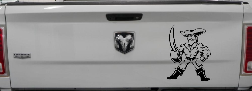 Pirate With Sword Car or Truck Window Decal Sticker (Black)