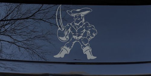 Pirate With Sword Car or Truck Window Decal Sticker (Telegrey)
