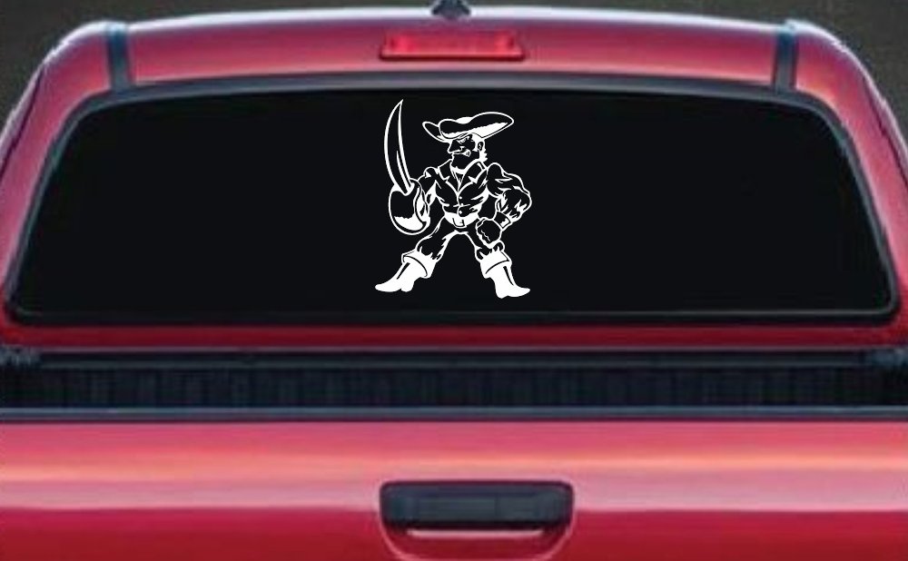Pirate With Sword Car or Truck Window Decal Sticker (White)