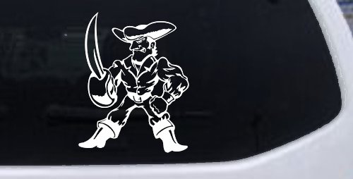 Pirate With Sword Car or Truck Window Decal Sticker (White)