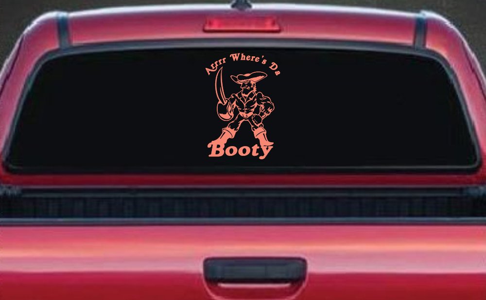 Pirate Where's Da Booty Funny Car or Truck Window Decal Sticker (Coral)