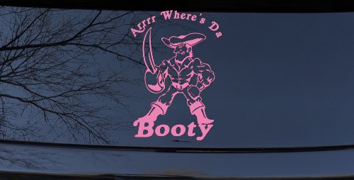 Pirate Where's Da Booty Funny Car or Truck Window Decal Sticker (Pink)
