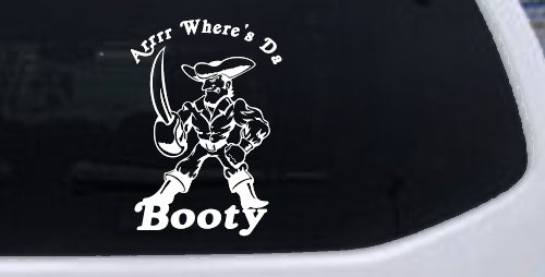 Pirate Where's Da Booty Funny Car or Truck Window Decal Sticker (White)