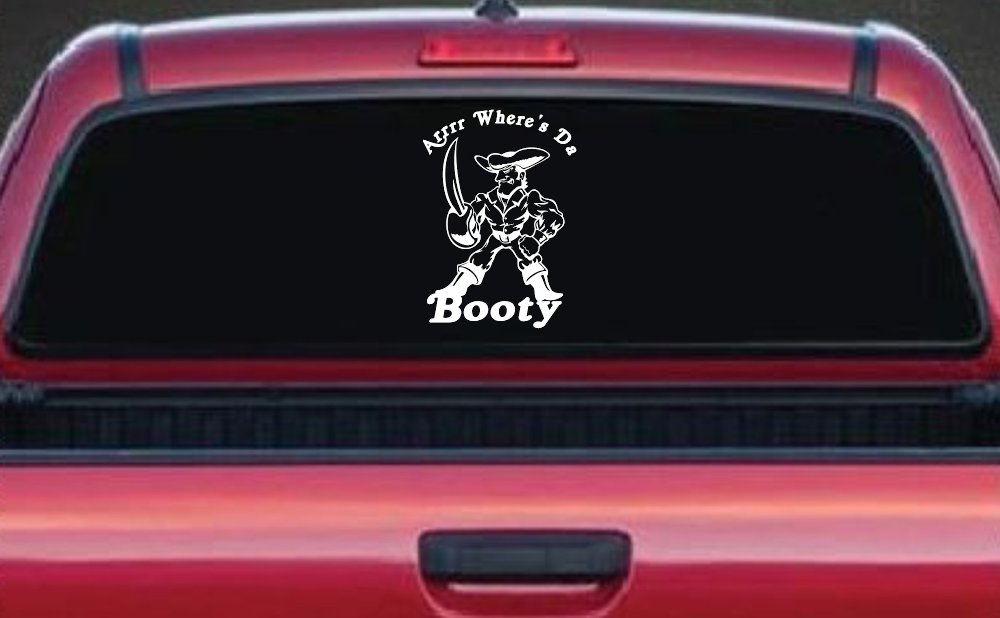 Pirate Where's Da Booty Funny Car or Truck Window Decal Sticker (White)