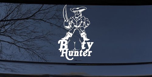 Pirate Booty Hunter Funny Car or Truck Window Decal Sticker (White)