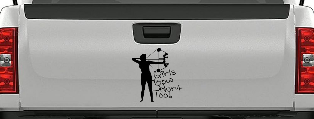 Girls Bow Hunt Too Bowhunter Hunting Car or Truck Window Decal Sticker (Black)