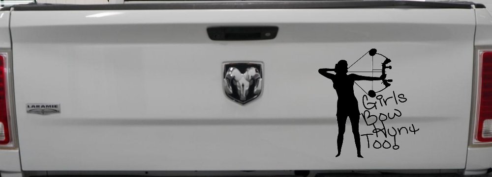 Girls Bow Hunt Too Bowhunter Hunting Car or Truck Window Decal Sticker (Black)