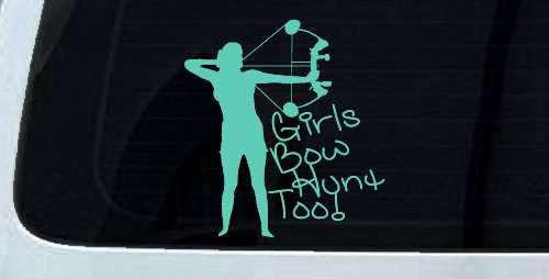 Girls Bow Hunt Too Bowhunter Hunting Car or Truck Window Decal Sticker (Mint)