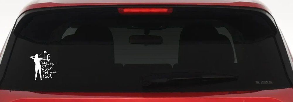 Girls Bow Hunt Too Bowhunter Hunting Car or Truck Window Decal Sticker (White)