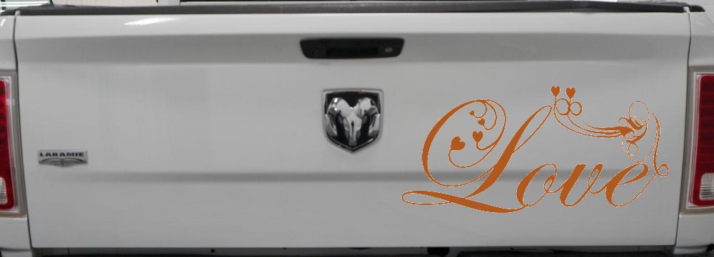 Love Swirl With Hearts Car or Truck Window Decal Sticker (Nut Brown)