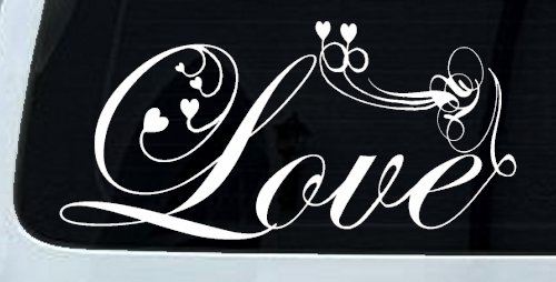 Love Swirl With Hearts Car or Truck Window Decal Sticker (White)