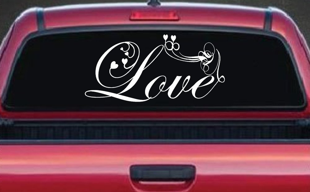 Love Swirl With Hearts Car or Truck Window Decal Sticker (White)