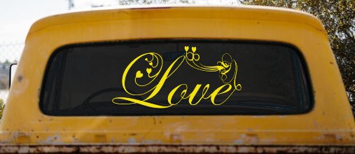 Love Swirl With Hearts Car or Truck Window Decal Sticker (Yellow)